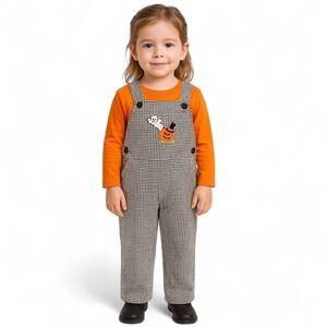 New Strasburg Children‎ Gingham Overalls 4Y Halloween Ghost Pumpkin Embroidered